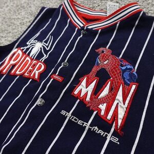 VTG Spiderman Shirt Boys 7 Blue Striped Baseball Jersey Vest Marvel Movie Y2K